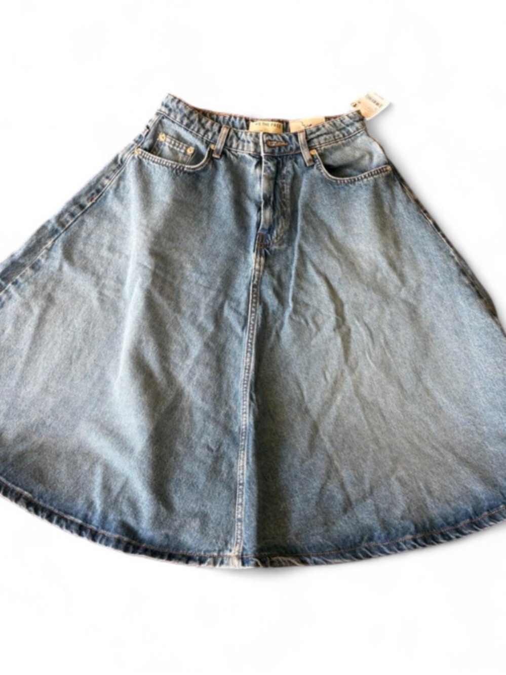 Free People Eclipse Denim Midi Skirt NWT 26 A-Line Full Sweep Sold Out - Picture 4 of 7
